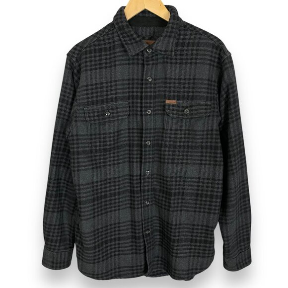 Orvis Plaid Shirt Men Thick‎ Cotton Blend Sz Medium Gray Black Pockets Button-Up - Picture 1 of 10